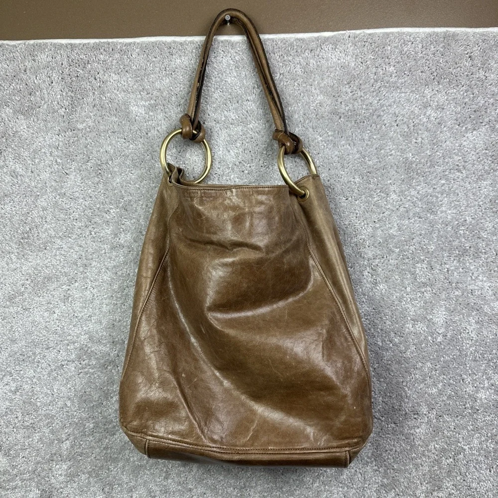 by‎ Anthropologie Brown Bovine Leather Italian Slouchy Hobo Purse